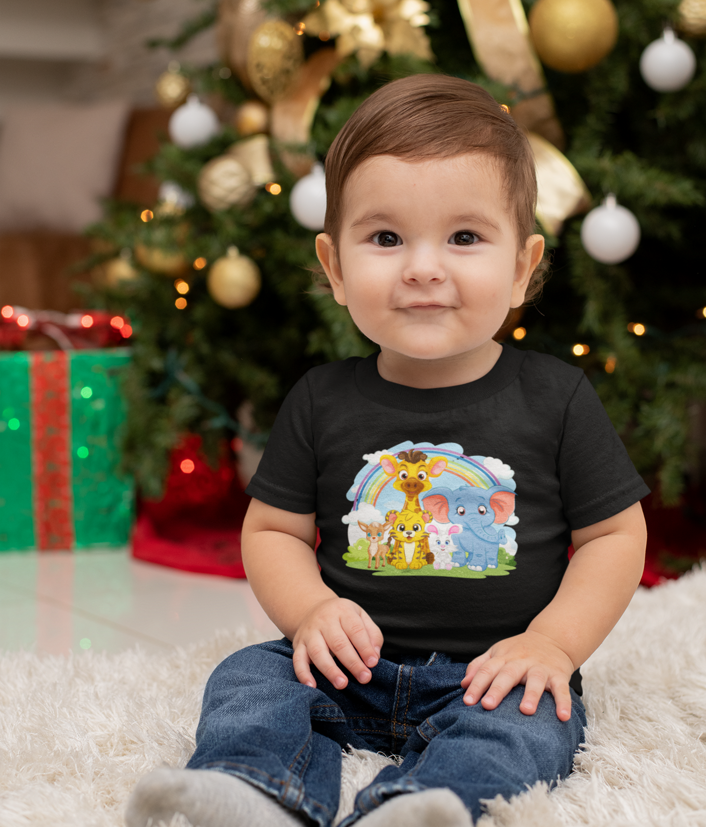 Cute Jungle Animals & Rainbow Print - Toddlers & Kids