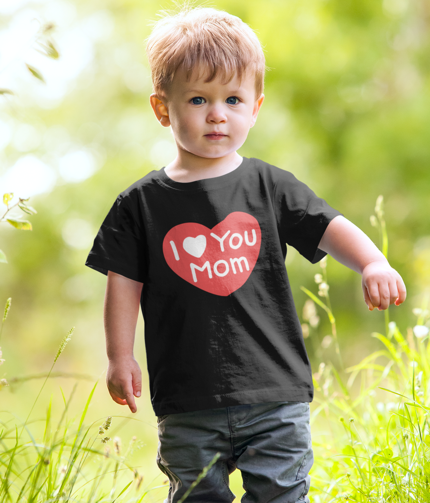 Kidiwoo I Love Mom Print Boys T-Shirt