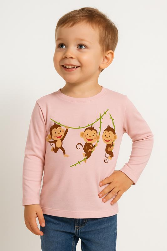 Cute Monkey Print Pink T-Shirt for Boys