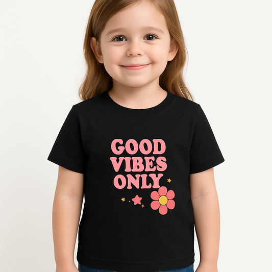 Good Vibes Only Print Black T-Shirt for Kids