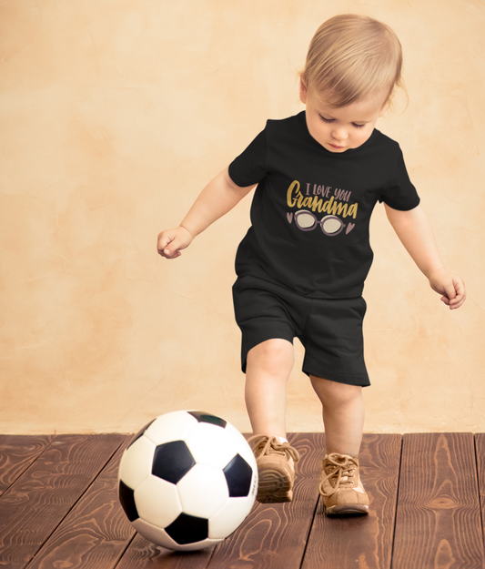 I Love You Grandma Panda Print T-shirt & Shorts Set